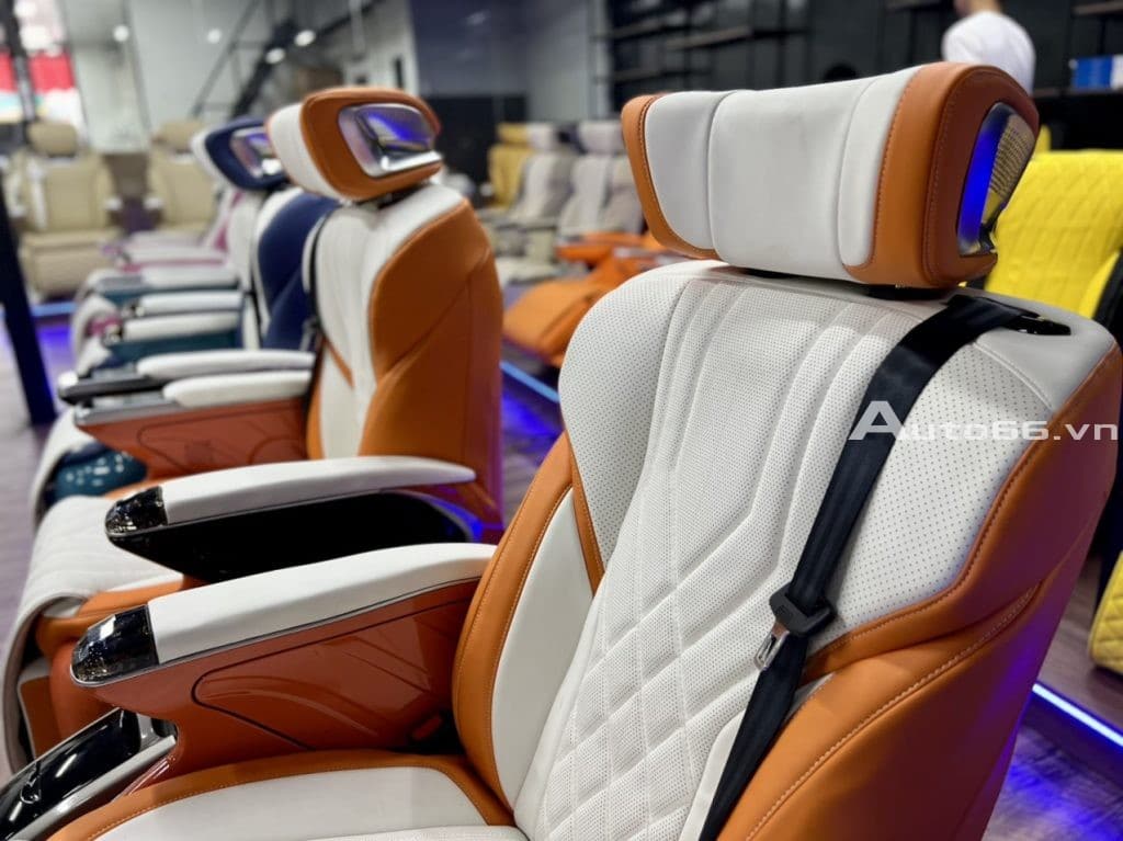 Mẫu ghế Limousine cho các dòng xe MPV và SUV mới nhất da ghế phối hai màu cam và kem sáng